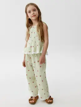 Широкие хлопковые брюки с принтом для девочек