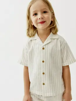 Рубашка из хлопка и льна в полоску для мальчиков