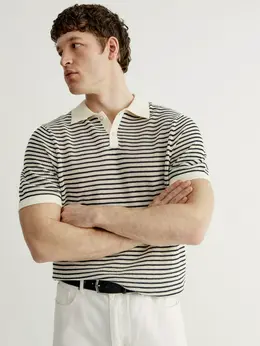 Вязаное поло с коротким рукавом в полоску