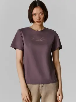 Футболка женская фиолетовая с принтом и надписью из хлопка