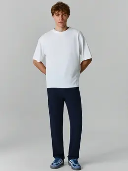 Брюки мужские синие прямые из ткани пике