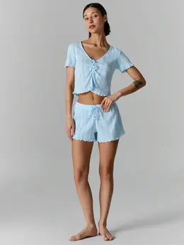 Комплект домашний женский голубой укороченный
