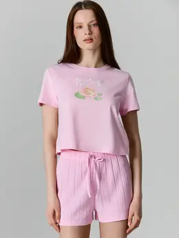Комплект домашний женский розовый с принтом