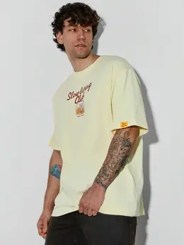 Футболка мужская желтая с принтом и надписью оверсайз