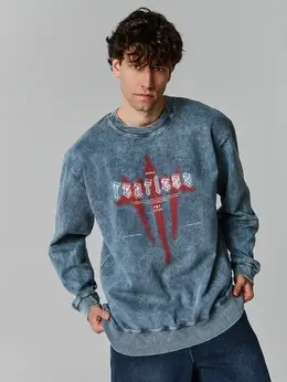 Свитшот мужской серый свободного кроя с обработкой эйсид