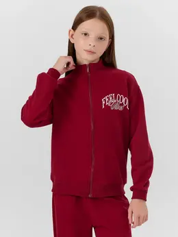 Толстовка для девочек красная на молнии из хлопка