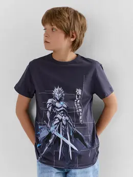 Футболка для мальчиков синяя с принтом прямого кроя из хлопка