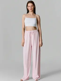 Брюки домашние женские розовые с декоративным кружевом