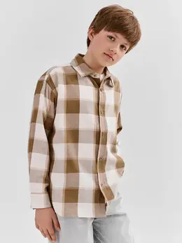 Рубашка для мальчиков коричневая в клетку из хлопка