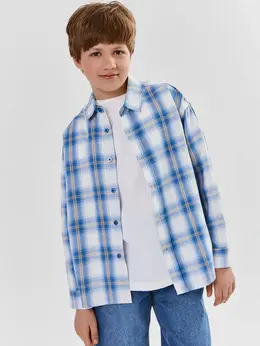 Рубашка для мальчиков в синюю клетку из хлопка