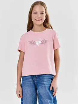 Футболка для девочек розовая укороченная