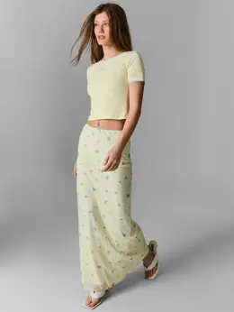 Юбка женская желтая с цветочным принтом прямого кроя