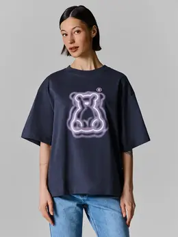 Футболка женская серая с принтом оверсайз