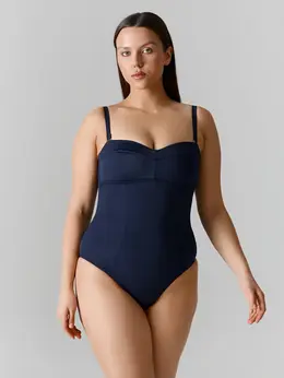 Купальник женский слитный синий со съемными бретелями
