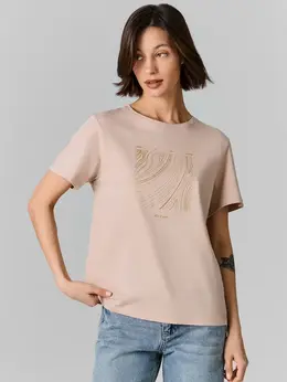 Футболка женская бежевая с принтом из хлопка