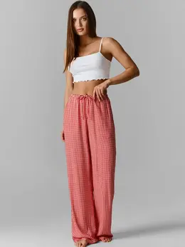 Брюки домашние женские красные в клетку прямого кроя