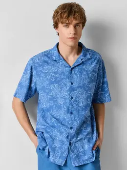 Рубашка мужская голубая с узором льняная