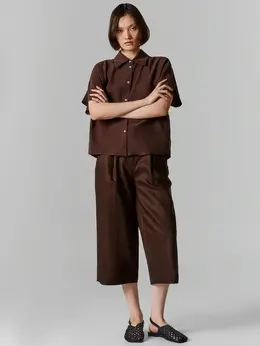 Брюки-кюлоты женские коричневые свободного кроя льняные