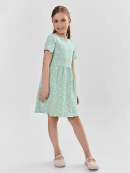 Платье для девочек зеленое a-силуэта с короткими рукавами