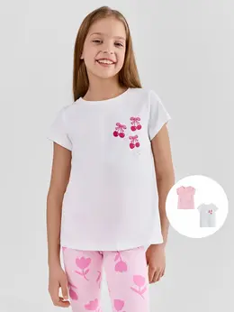 Футболка для девочек из хлопка в наборе, 2 шт