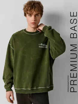 Свитшот мужской зеленый с обработкой эйсид из хлопка
