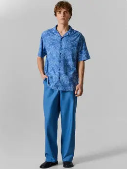 Брюки мужские синие с эластичным поясом льняные