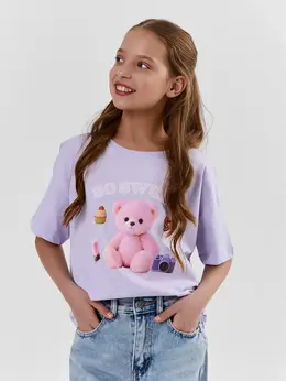 Футболка для девочек фиолетовая с принтом оверсайз