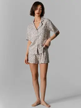 Комплект домашний женский серый с леопардовым принтом