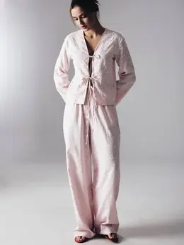 Брюки женские розовые широкие льняные