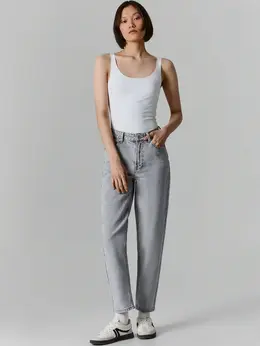 Джинсы женские серые mom fit с высокой посадкой