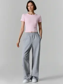 Брюки спортивные женские серые прямого кроя из хлопка