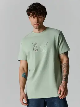 Футболка мужская зеленая с геометрическим принтом из хлопка