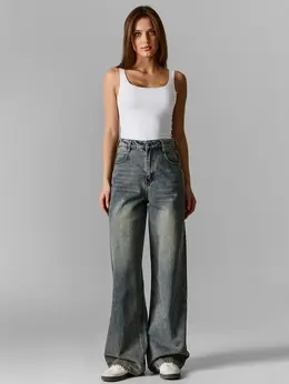 Джинсы женские baggy fit синие с эффектом выцветания