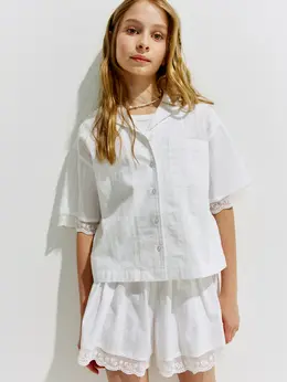 Рубашка из фактурного хлопка с вышивкой для девочек