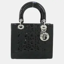 Christian Dior Lady Dior Medium Black Patent Leather Top Handle Bag Christian Dior Lady Dior Medium Black Patent Leather Top Handle Bag