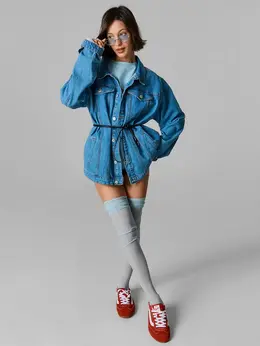 Чулки женские бирюзовые без резинки с имитацией шва