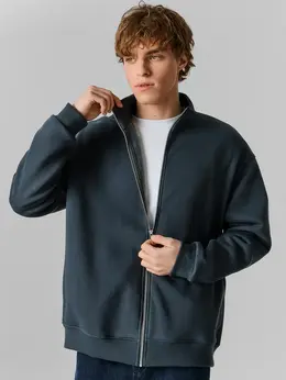 Теплая толстовка мужская зеленая с начесом на молнии