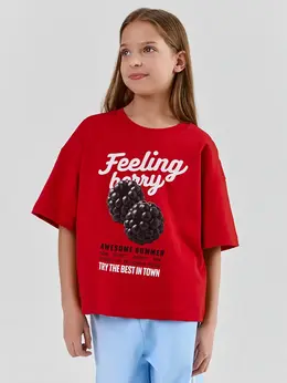 Футболка для девочек красная с надписью из хлопка