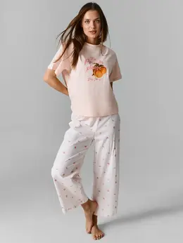Комплект домашний женский розовый с принтом из хлопка