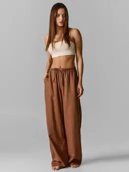 Брюки домашние женские коричневые в полоску льняные