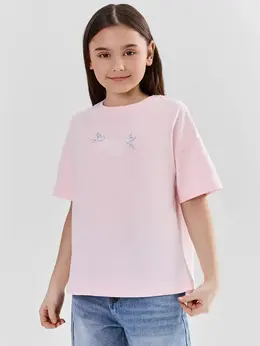 Футболка для девочек розовая с принтом на спине и надписью