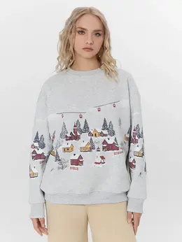 Теплый свитшот женский серый с начесом